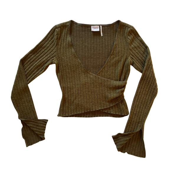 UO Out From Under Lila Brushed Rib Wrap Top | Olive Green | Women’s Small - Picture 6 of 10